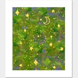 Starry night in forest Posters and Art